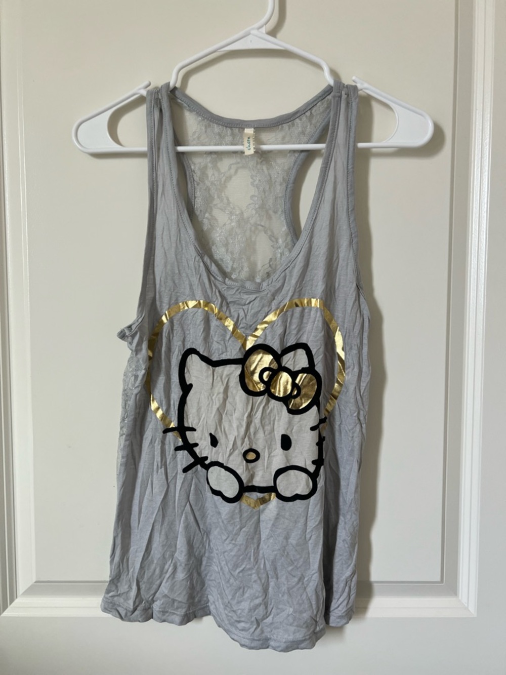 Gray Tank Top with Gold Heart & Hello Kitty Graphic